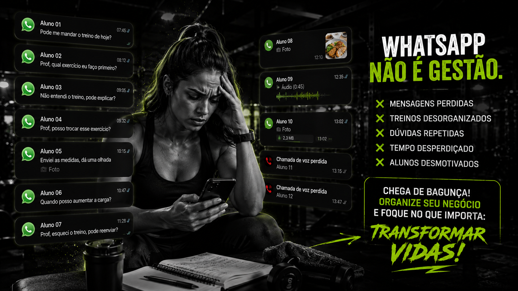 Treino Monstro integrado ao WhatsApp para acompanhar alunos e notificações